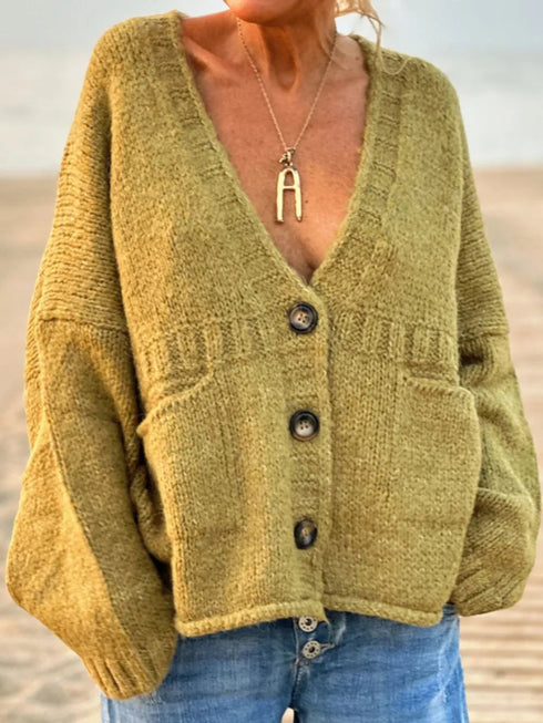 'Lottie' V-Neck Button Up Cardigan - Celes Fashion